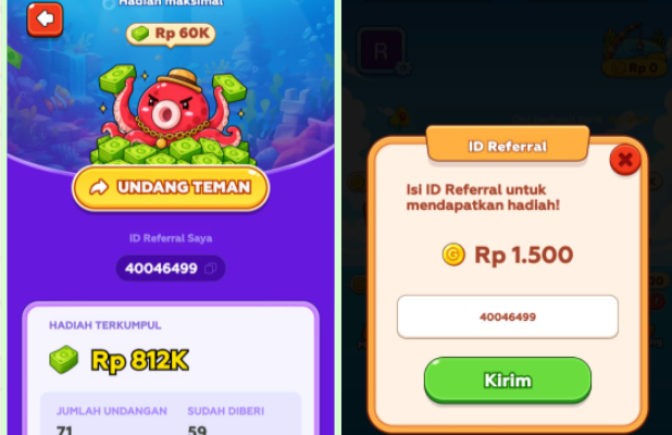 Cara Memasukkan Kode ID Referral Undangan Ocean Merge "40046499" Dan Trik Dapat Uangnya!